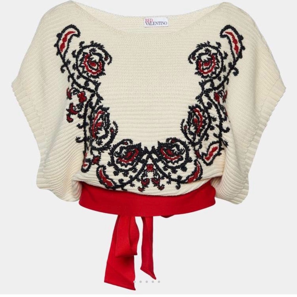 RED Valentino Ivory and Scarlet Embroidered Vest